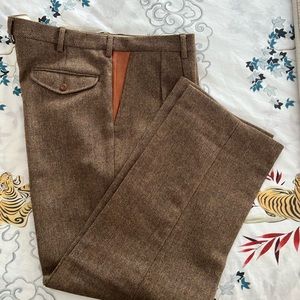 ORVIS herringbone fleck wool Tweed TROUSERS leather men Hunting Pant 46 donegal